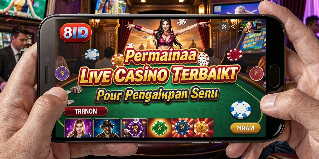 Screenshot gameplay Live Casino menampilkan dealer dan pemain yang interaktif.