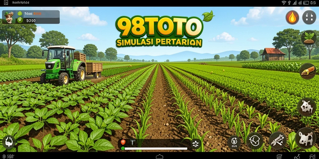 Tampilan screenshot utama game 98TOTO dengan aktivitas pertanian.