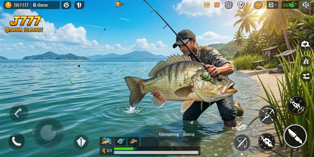 Screenshot menunjukkan aksi memancing yang seru di JT777.