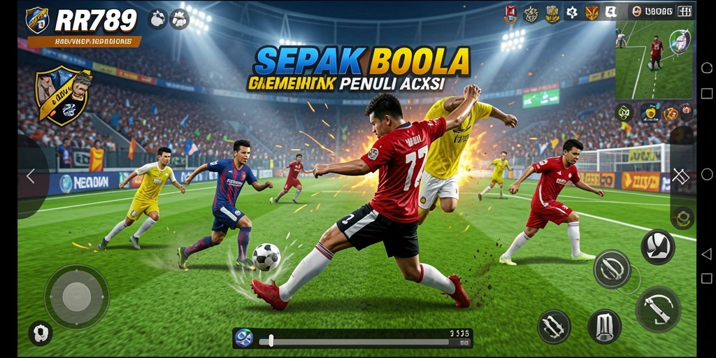 Tampilan gameplay sepak bola yang realistis dan mendebarkan.
