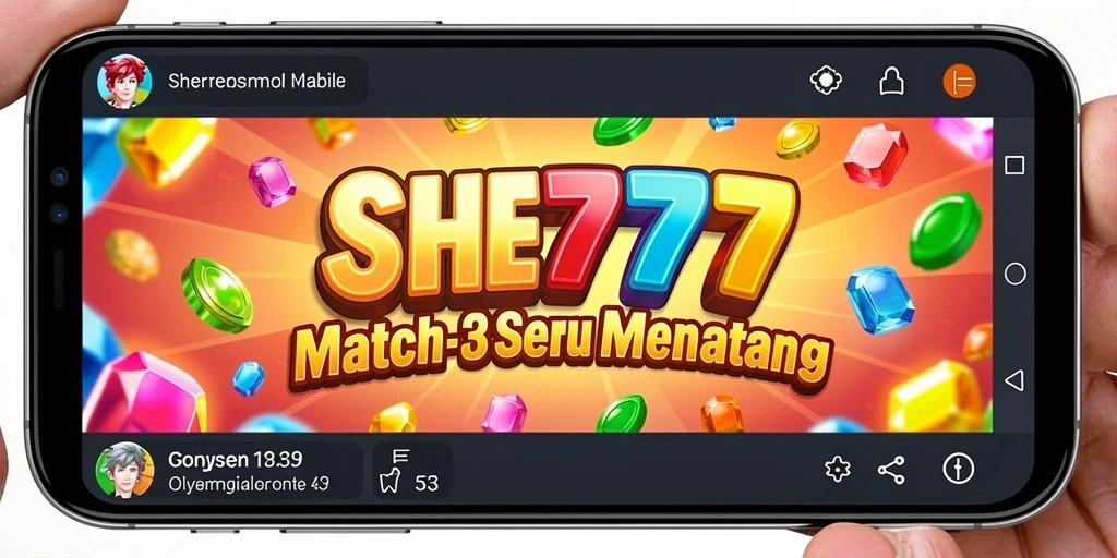 Tampilan gameplay seru SHE777 dengan warna-warni menarik.