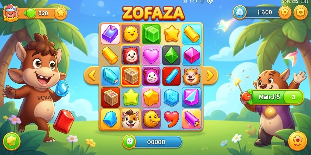 Screenshot gameplay ZOFAZA dengan elemen Match-3 yang menyenangkan.